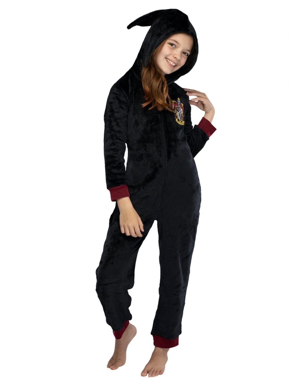 Harry Potter Kids' Hooded One-Piece Hogwarts Houses Pajama Onesie Gryffindor